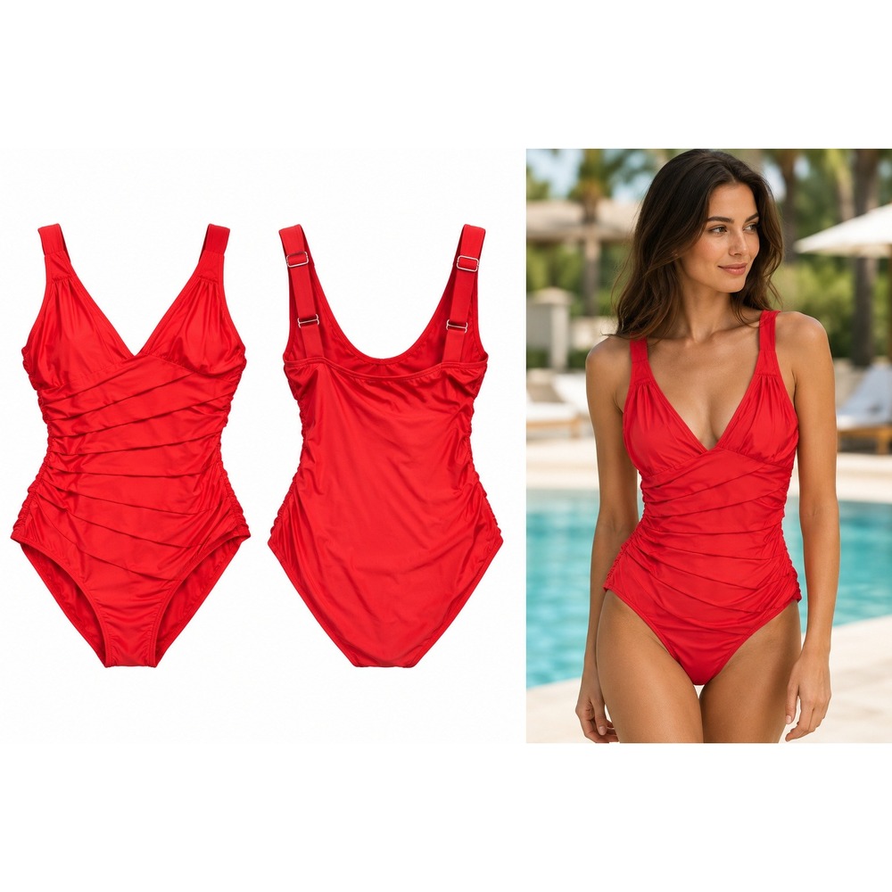 DKNY One Piece Swimsuit Womens Medium Red Adjustable Ring Straps Scoop Back